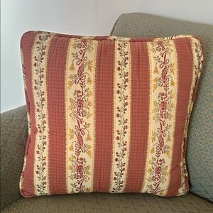 Waverly Striped Terracotta Floral Double Sided Throw Pillow
